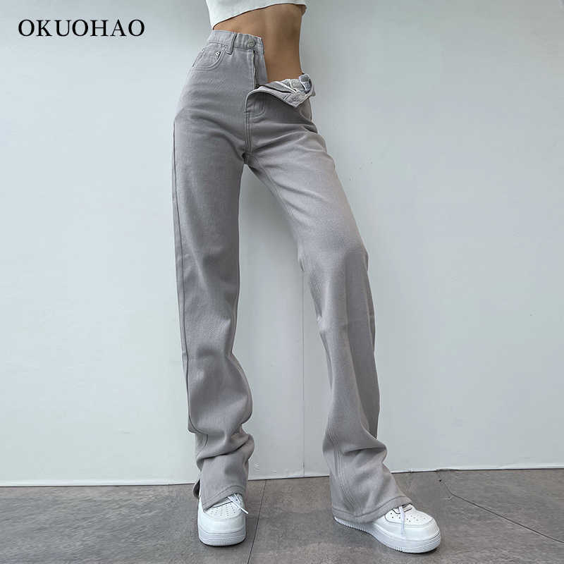 Flared Jeans Women High Waist Mom Denim Trousers Female Streetwear White Vintage Clothes Boot Cut Wide Oversize Pants 210922