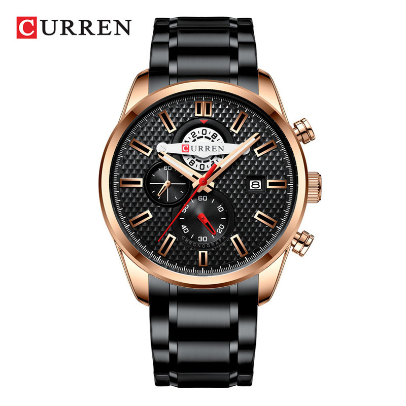 CURREN Watches 8352 trending black gents quartz battery watch floral design Stainless steel band water proof chronograph date display sports wristwatch luminous
CURREN Watches 8352 trending black gents quartz battery watch floral design Stainless steel band water proof chronograph date display sports wristwatch luminous