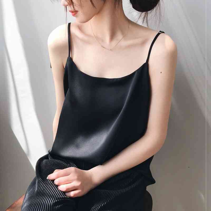 Fashion Casual Vest Sleeveless Summer Sexy Camis Women Satin Tank Tops Solid Thin Shoulder Strap for 13767 210506