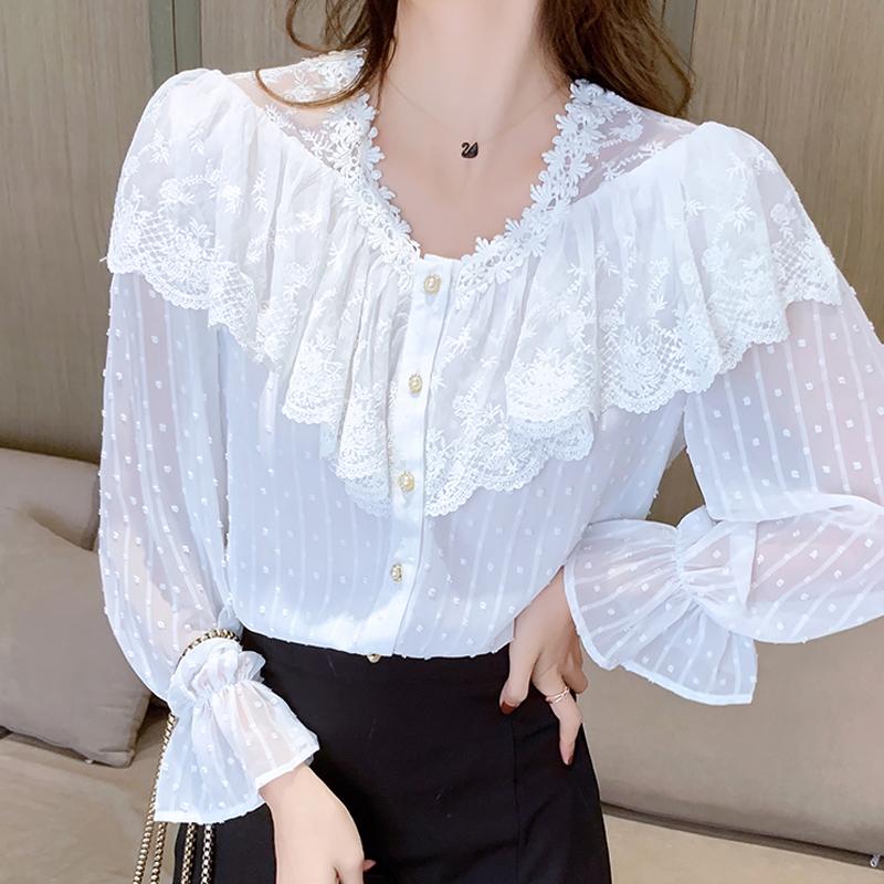 Women' Blouses & Shirts Harajuku Shirt Long Sleeve Ruffle Button Up V-neck 2021 Spring Chiffon Loose Lace Stitching 661F, White
Women' Blouses & Shirts Harajuku Shirt Long Sleeve Ruffle Button Up V-neck 2021 Spring Chiffon Loose Lace Stitching 661F, White