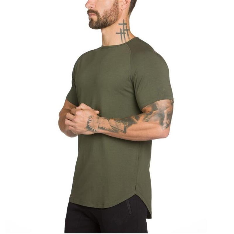 Muscleguys long t shirt Men Hip Hop Gyms t- Longline Long tee for male Bodybuilding and Fitness Tops t 210714