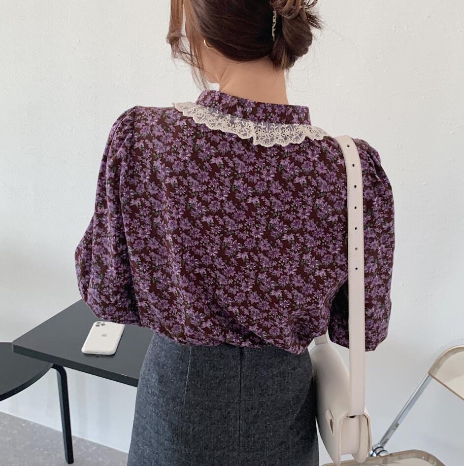 Nomikuma Floral Women Shirt Korean Sweet Lace Ruffle Patchwork Top Blouses New Single Breasted Blusas Feminimos Mujer 6D564 210427