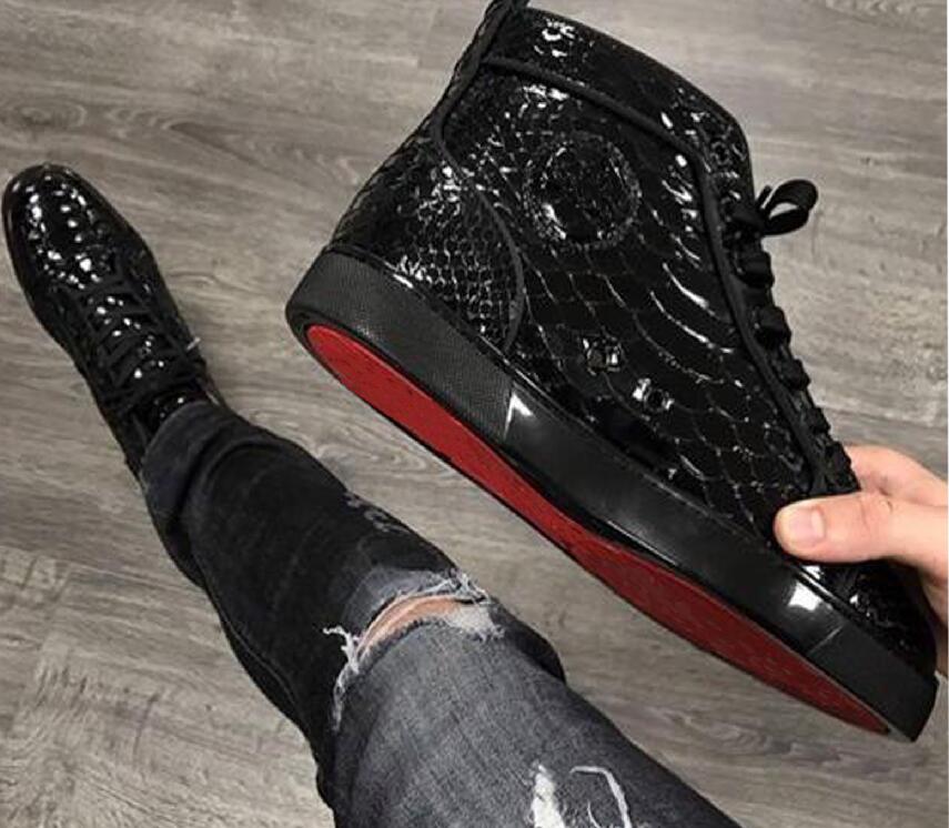 Men's Luxurious Sneaker Red Bottom High tops Sneakers Casual Shoes Black Shiny Leather Fish Scale Patent Leathers Fashion Lace Up Toe n
Men's Luxurious Sneaker Red Bottom High tops Sneakers Casual Shoes Black Shiny Leather Fish Scale Patent Leathers Fashion Lace Up Toe n
