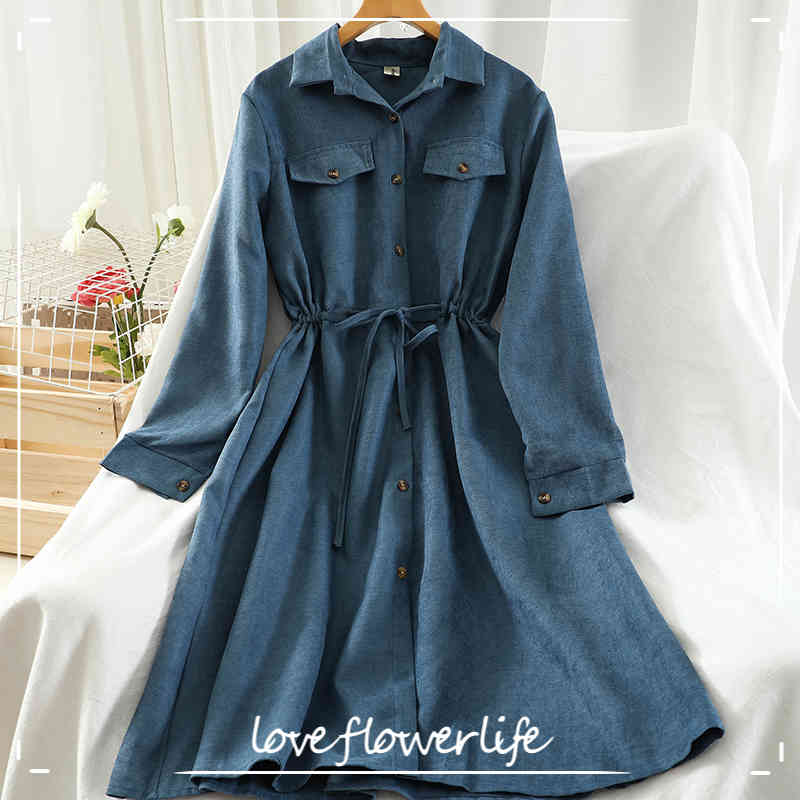 Autumn Winter Turndown Collar Single Breasted Dress A Line Solid With Belt Full Pockets Mid-Calf Women Dress 210521, Pink
Autumn Winter Turndown Collar Single Breasted Dress A Line Solid With Belt Full Pockets Mid-Calf Women Dress 210521, Pink