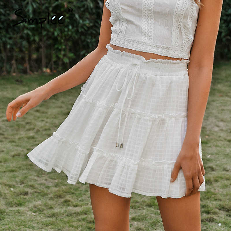 Casual polka dot mini women skirt High waist A line korean tassel pink summer Sexy ruffle beach female s 210619