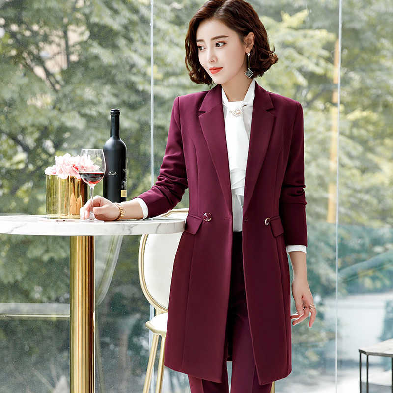 Women Suits Office Sets Temperament Suit Pants Two-piece Professional Wear Autumn and Winter Female Long Jacket High Quality 210930