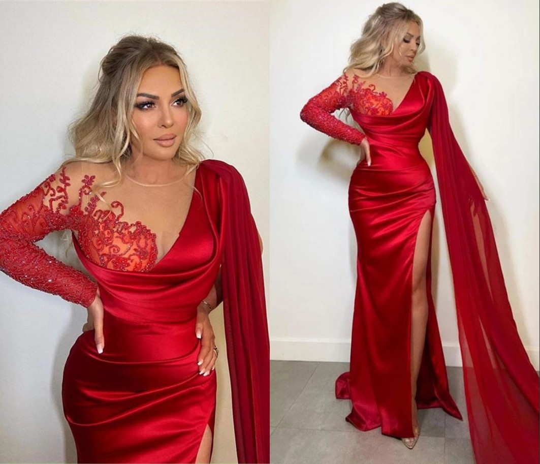 Unique Long Sleeves Red Prom Evening Dresses High Slit Illusion Mermaid Satin African Designer Crystal Beaded Cocktail Pageant Dresess, Gold
Unique Long Sleeves Red Prom Evening Dresses High Slit Illusion Mermaid Satin African Designer Crystal Beaded Cocktail Pageant Dresess, Gold