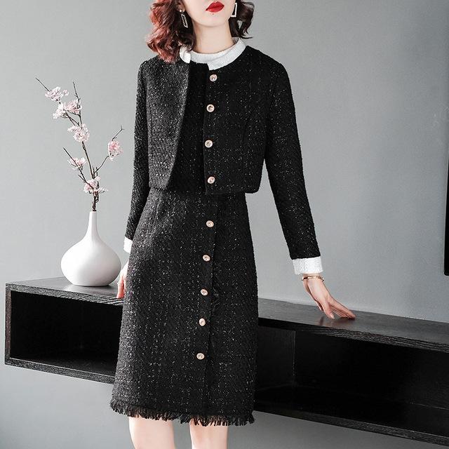 Work Dresses Tweed Dress Suits Women 2021 Winter Wool Blazer Jacket Elegant Single Breasted Coat Midi 2 Piece Set Office Lady Outfits, Black
Work Dresses Tweed Dress Suits Women 2021 Winter Wool Blazer Jacket Elegant Single Breasted Coat Midi 2 Piece Set Office Lady Outfits, Black