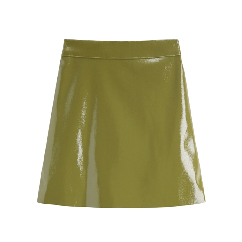 High Waist Patent Pu Leather Women Skirt Zip-up A-line Mini Spring Summer Fashion Ladies Femme 210514