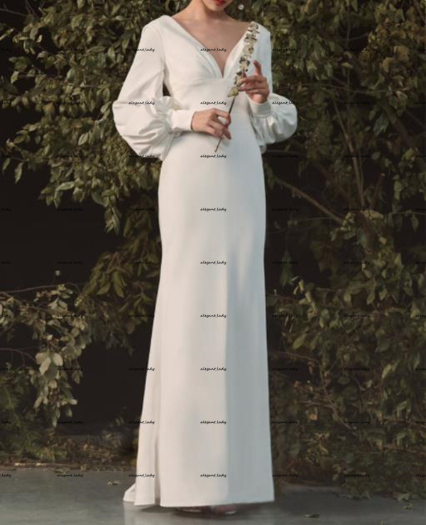 Modest Crepe Bohemian Wedding Dresses 2022 Long Sleeve V-neck Matte Stain Mermaid Country Beach Bridal Reception Party Dress Robes