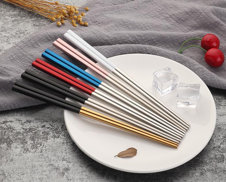 304 Stainless Steel Chopsticks Gold Black Silver Square Chopsticks Bar Restaurant Kitchen Supplies Christmas Party Wholesale