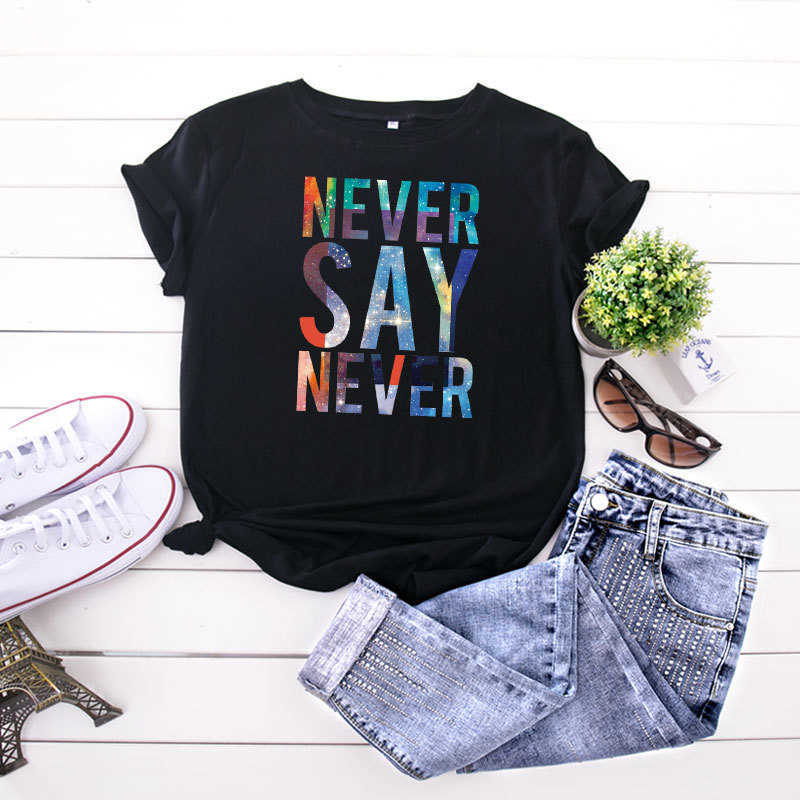 Plus Size S-5XL Fashion 100% Cotton Women T-Shirt Casual Loose Short Sleeve Colorful Letter Summer Ladies Tees Top W872 210526