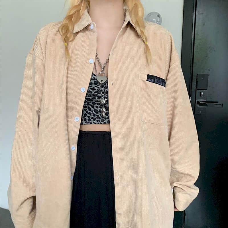Streetwear Punk Blouse Couple Shirts Women Men Clothing Corduroy Shirt Spring Autumn Long Sleeve Vintage Ins Men's Casual