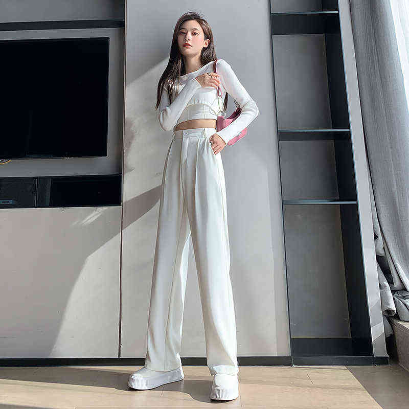Casual High Waist Loose Wide Leg Pants for Women Autumn Summer Female Floor-Length Black Suits Ladies Trousers 211115