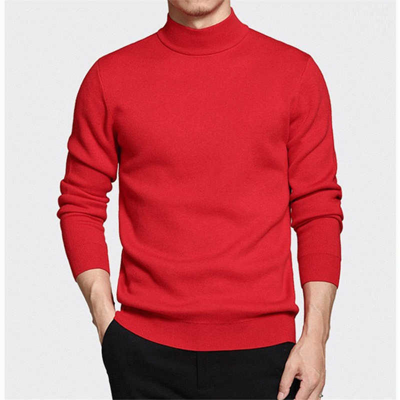 Men Sweater Solid Pullovers Mock Neck Spring And Autumn Wear Thin Fashion Undershirt Size M to 4XL 211008