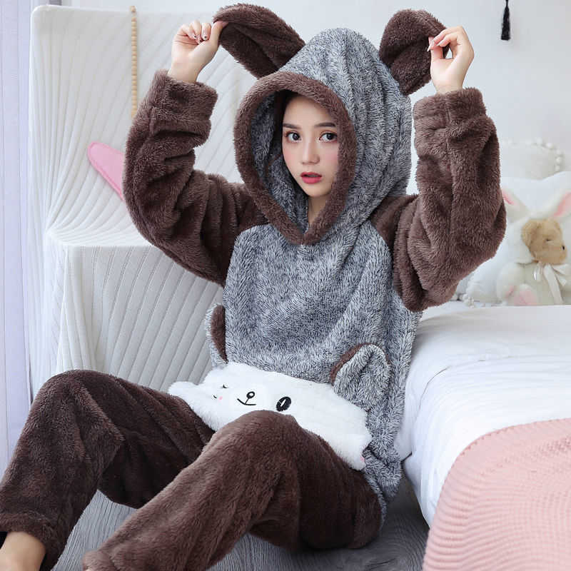 Winter Thick Warm Flannel Pajamas Sets For Women Sleepwear Home Clothing Pajama Home Wear Pyjamas Set 210924