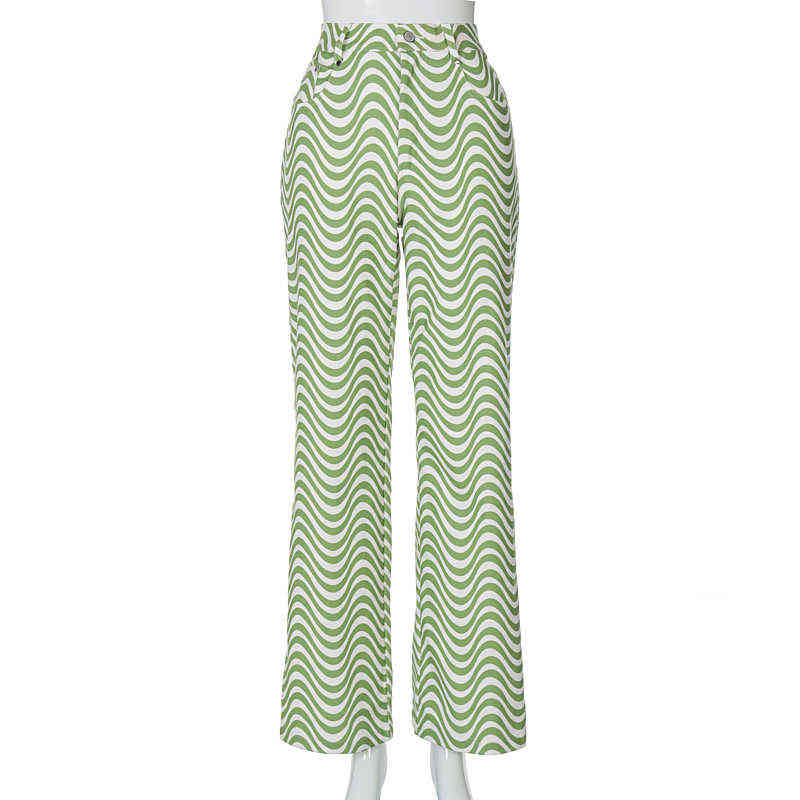 Dulzura Ripple Print Women High Waist Wide Leg Pants Jeans Loose Streetwear Casual Fashion Summer Clothes Bottoms Trousers 211115