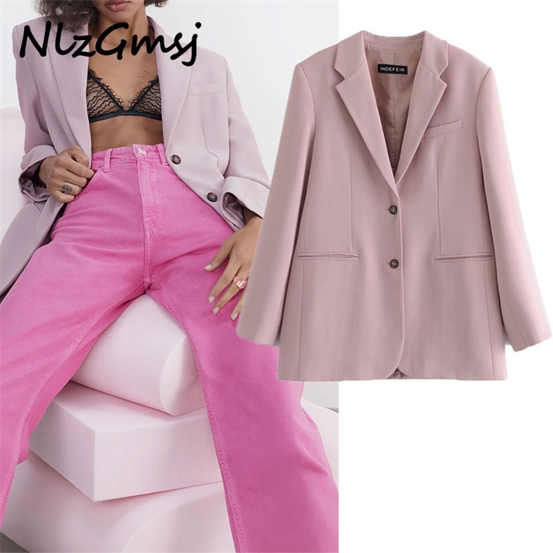 Blazer Women Pink Coat Vintage Notched Collar Pocket Fashion Female Casual Chic Tops 03 210628, As picture
Blazer Women Pink Coat Vintage Notched Collar Pocket Fashion Female Casual Chic Tops 03 210628, As picture
