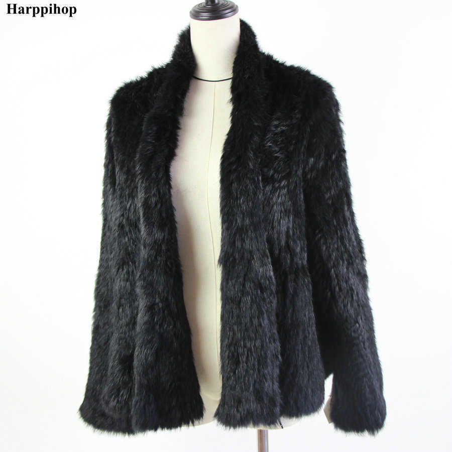 knitted rabbit fur jacket popuplar fashion winter coat for women*harppihop 210906