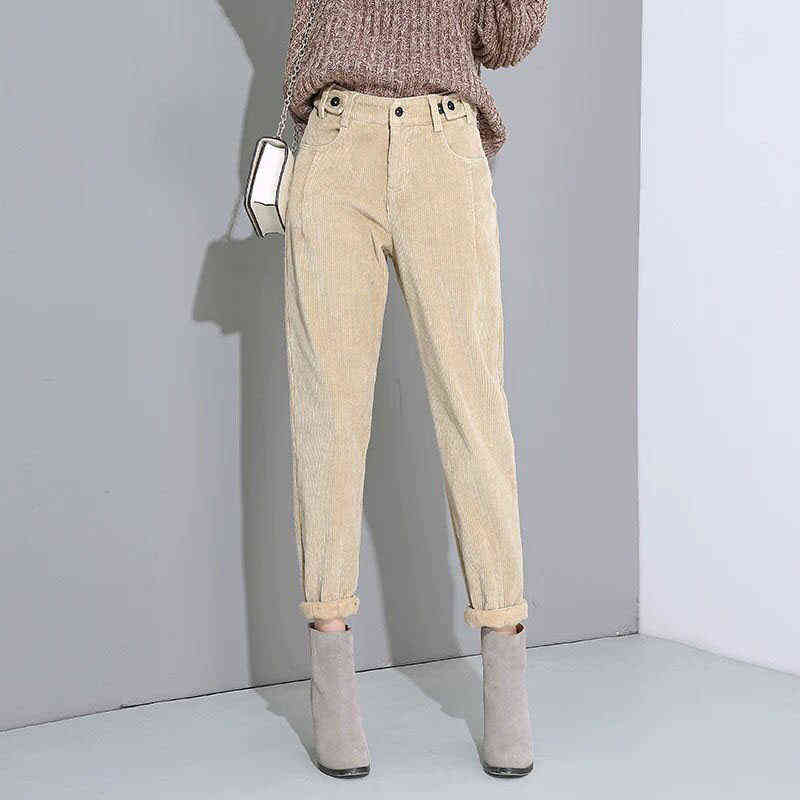 Lucyever Autumn Winter Casual Warm Pant Elegant Corduroy Harem Female Vintage Brown Button High Waist Trousers 211124Z