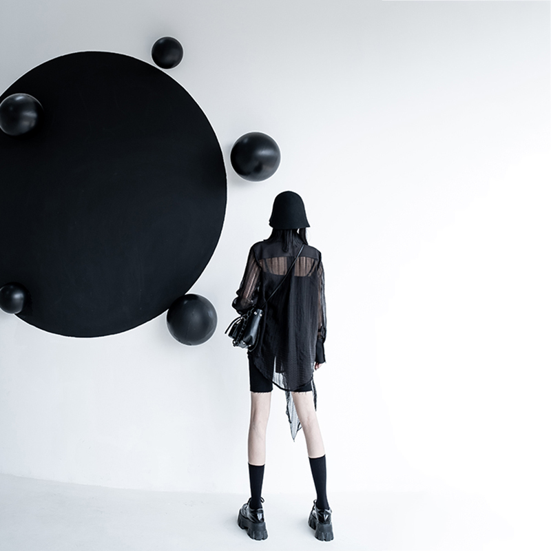 [EAM] Women Black Big Size Irregular Mesh Blouse Lapel Long Sleeve Loose Fit Shirt Fashion Spring Summer 1DD7554 210512