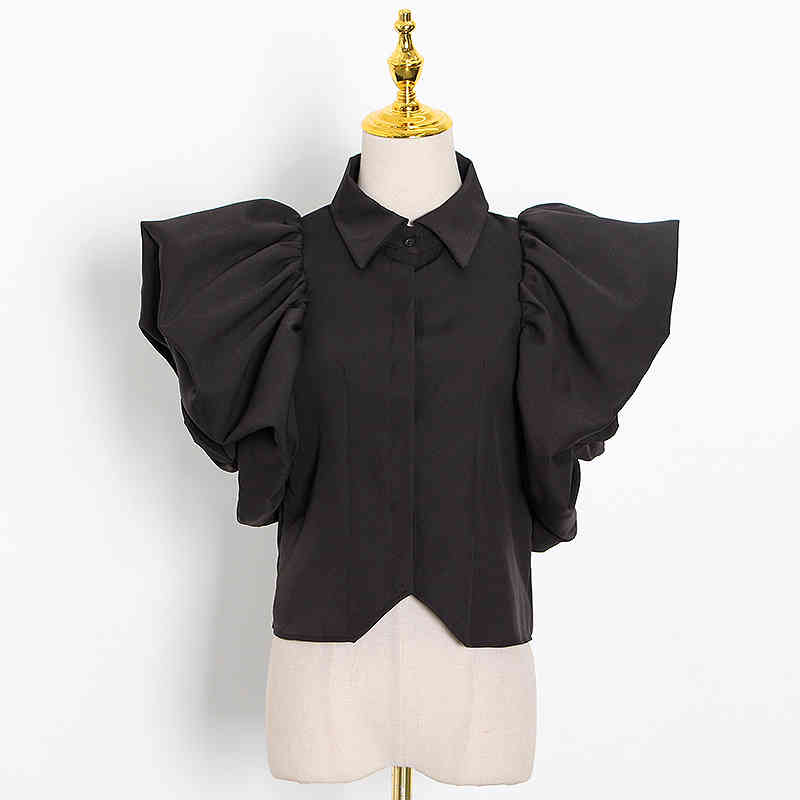 White Ruffle Shirt For Women Lapel Short Sleeve Vintage Large Size Elegant Blouse Female Clothing Summer 210524