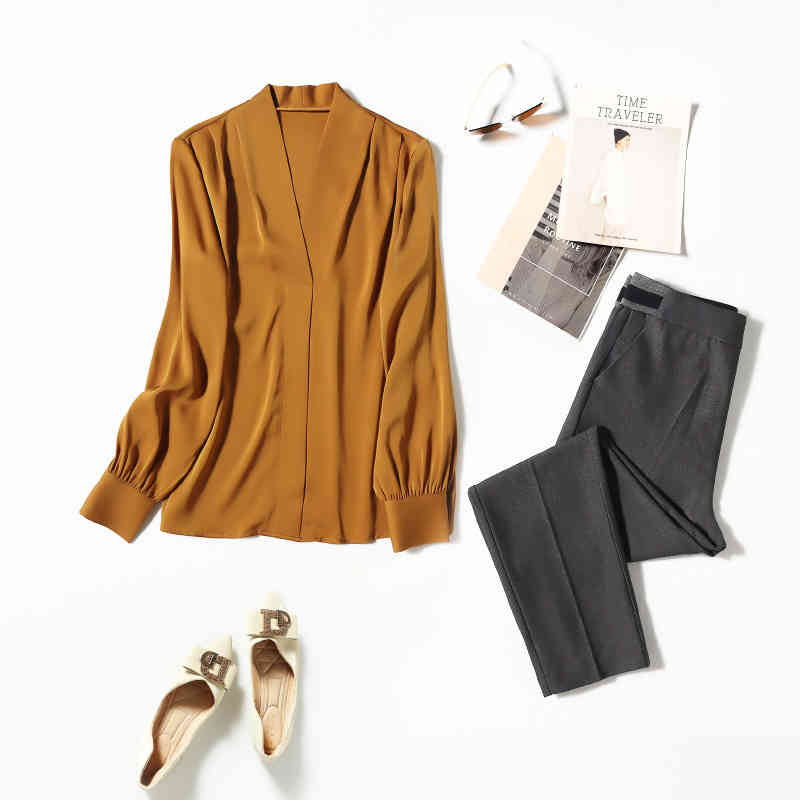 Women' Blouses & Shirts autumn winter women' silk double Joe V-Neck long sleeve mulberry solid color temperament shirt women Q3WD, White
Women' Blouses & Shirts autumn winter women' silk double Joe V-Neck long sleeve mulberry solid color temperament shirt women Q3WD, White