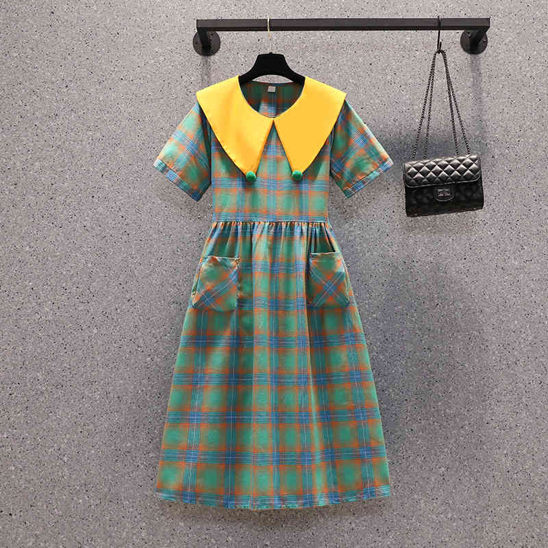 Plus size Women's Summer Plaid Vintage Dress Short Sleeve Peter Pan Collar Front Pockets Back Bow Belt Party Midi Dresses 210519, Picture color
Plus size Women's Summer Plaid Vintage Dress Short Sleeve Peter Pan Collar Front Pockets Back Bow Belt Party Midi Dresses 210519, Picture color