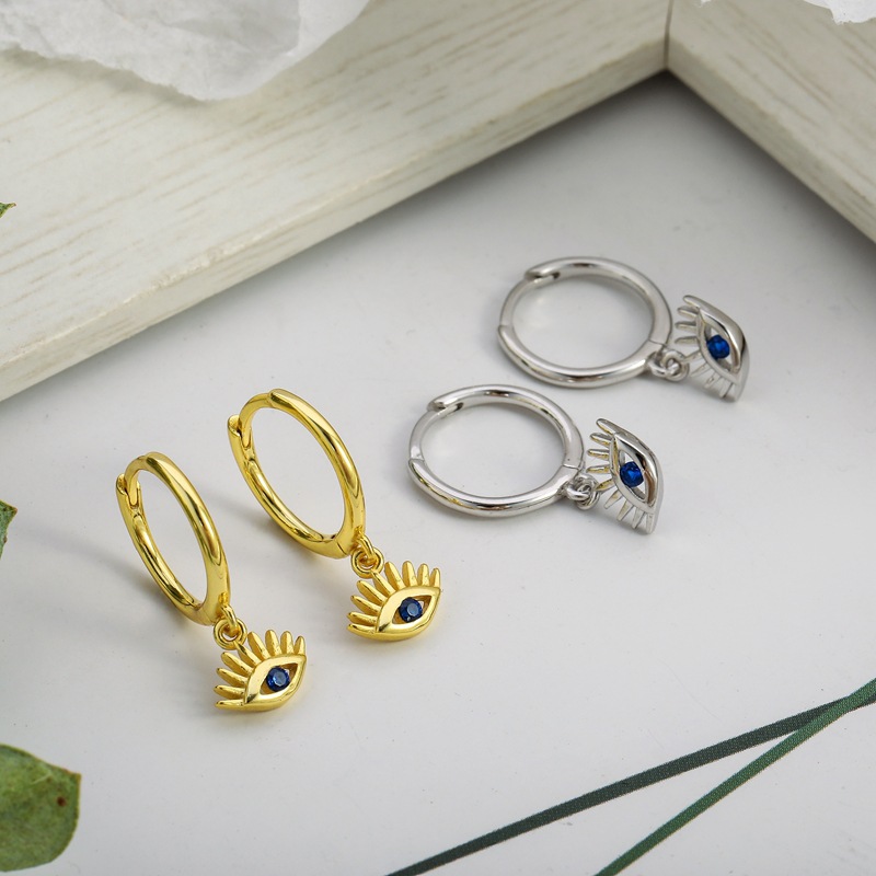 Mini 8.5mm Classic Charm Blue Zircon Demon Eye Circle Hoop Earrings Small Dangle Women Round Crystal Luxury Jewelry