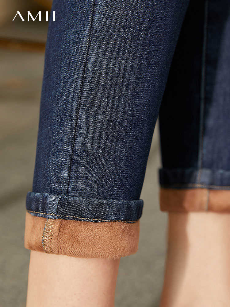 Minimalism Winter Women's Jeans Fashion Simple High Waist Fleece Thick For Women Causal Female Pants 1378 210527