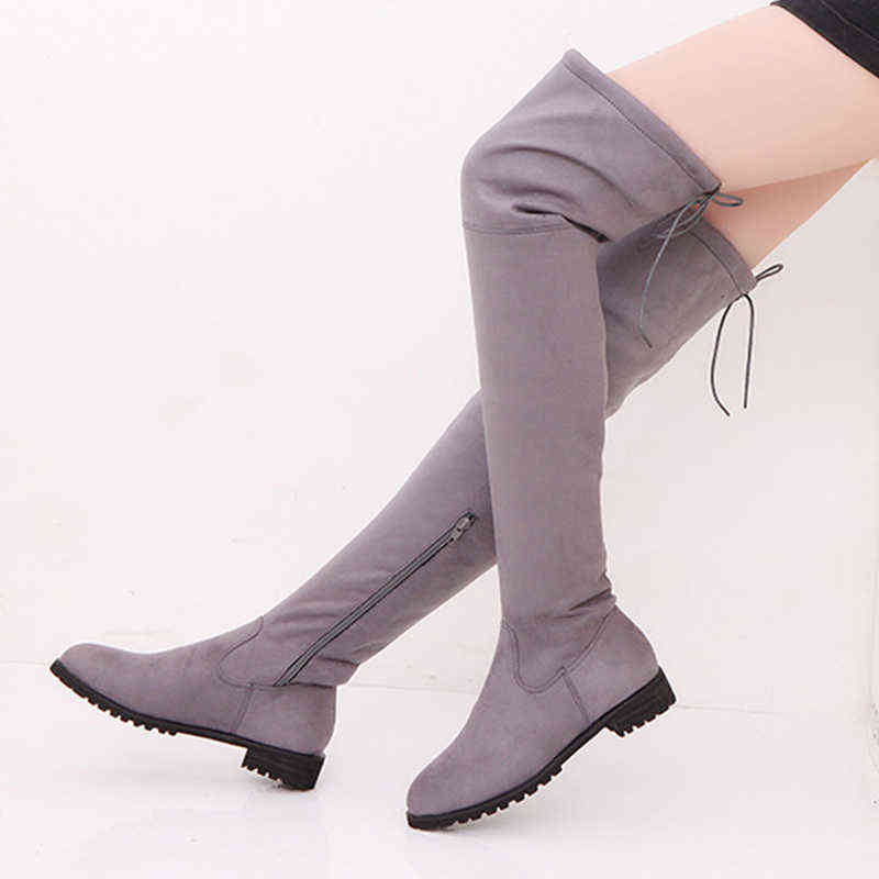 Women's Boots High Pleated Flock Over The Knee Winter Boots For Women Winter Shoes Thigh High Long Boots Wedges Female Booties Y1201
