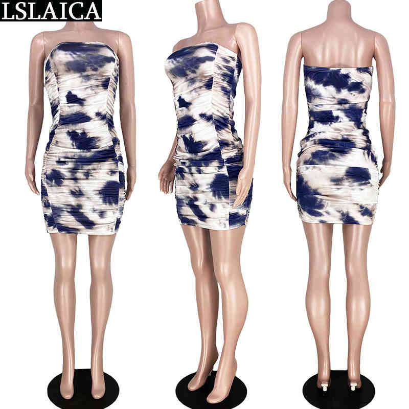 2 Piece Sets Womens Outfits Fashion Tie Dye Print Long Coat and Sleeveless Ruched Mini Dress Set Autumn Sexy Ensemble Femme 210520