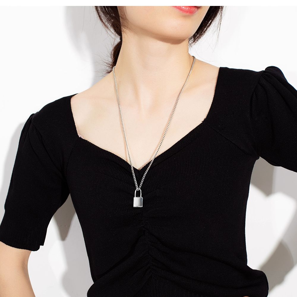 Stainless Steel Charm Lock Pendant Necklace 14K Gold Plated Clavicle Chain