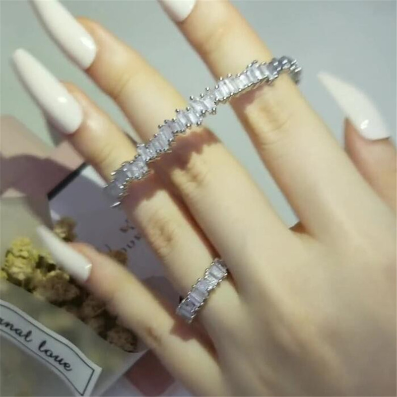 Designer Brand Wedding Rings Luxury Jewelry Set 925 Sterling Silver T Princess Cut White Topaz CZ Diamond Promise Women Engagement Bangle Ring Gift Si