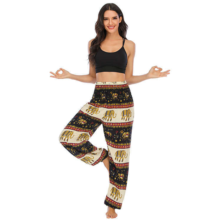 Thiland Female Elephant Print Wide Leg Pants Elastic Waist Loose Joggers Woman Harem Casual Pantalones Mujer Cintura Alta 210604