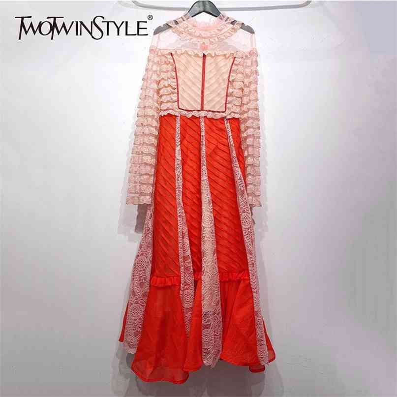 Elegant Pacthwork Lace Women Dress O Neck Long Sleeve High Waist Mesh Dresses For Female Fashion Clothes 210520, Red
Elegant Pacthwork Lace Women Dress O Neck Long Sleeve High Waist Mesh Dresses For Female Fashion Clothes 210520, Red