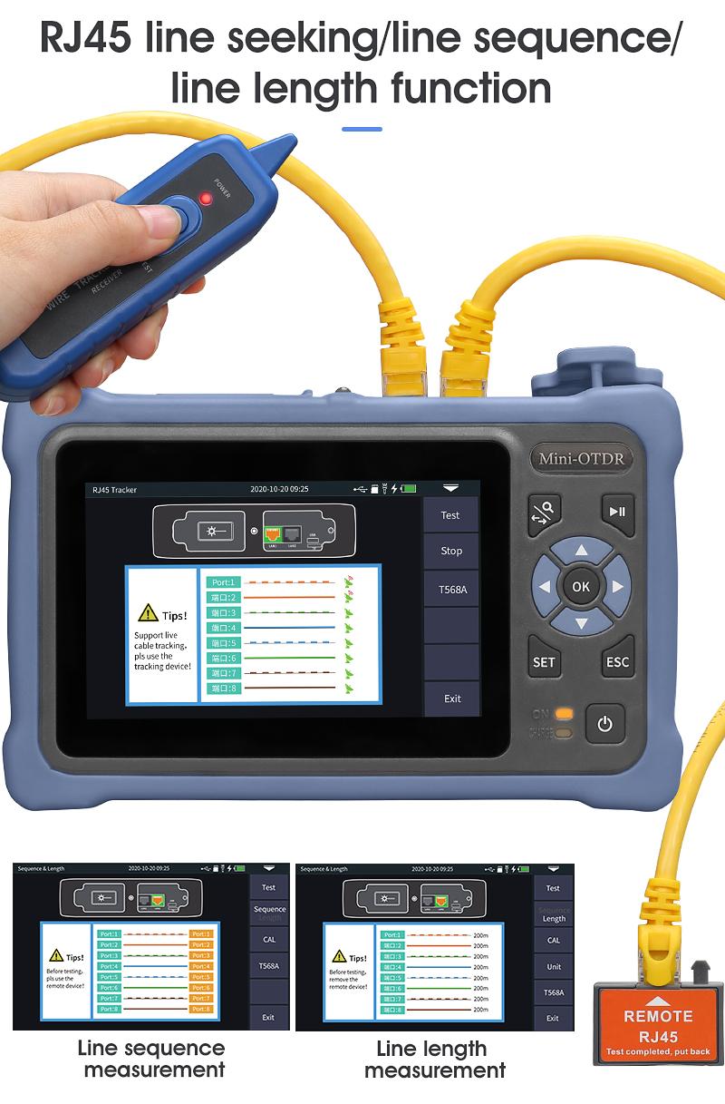 In 1 100KM MINi OTDR 13101550nm 2624dB Fiber Optic Reflectometer Touch Screen VFL OLS OPM Event Map Ethernet Cable Tester Equipm
