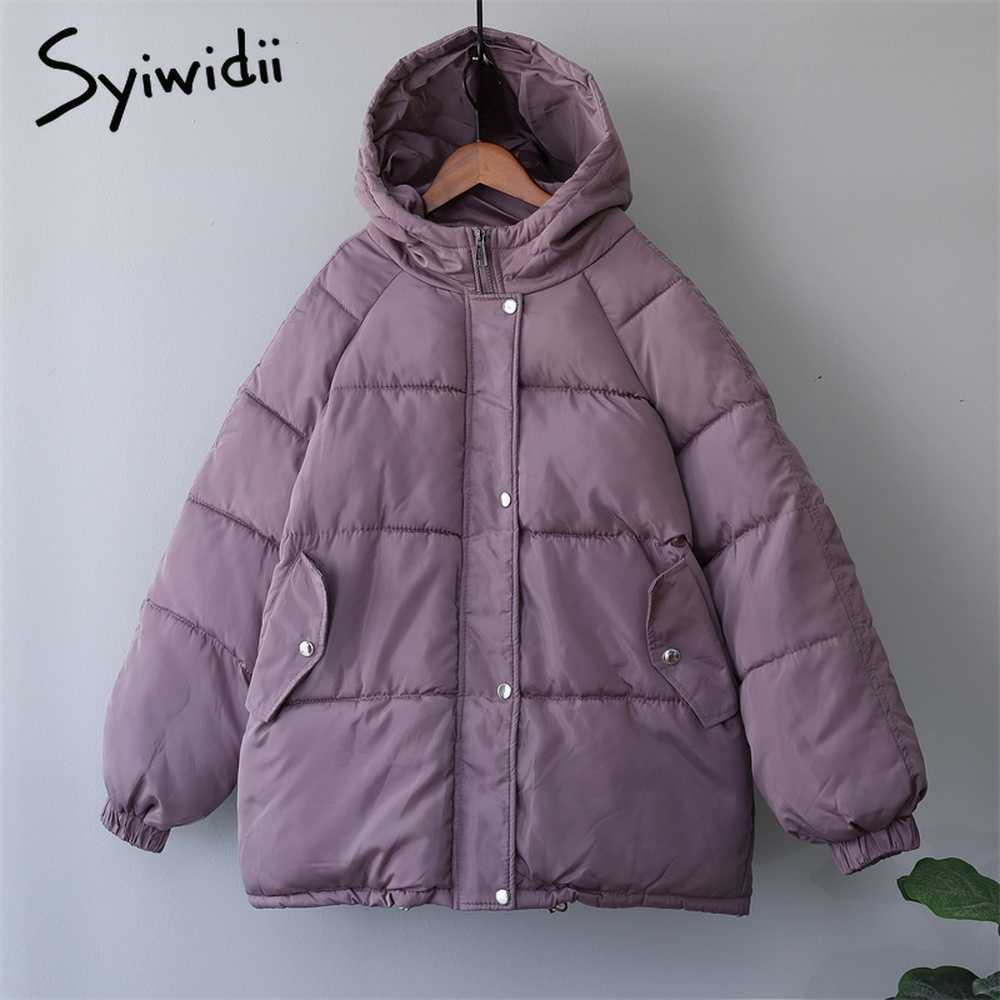 Syiwidii Women's Autumn Jacket Winter Coat with A Hood Korean Fashion Oversized Streetwear Khaki Parka Elegant Outerwear 211013