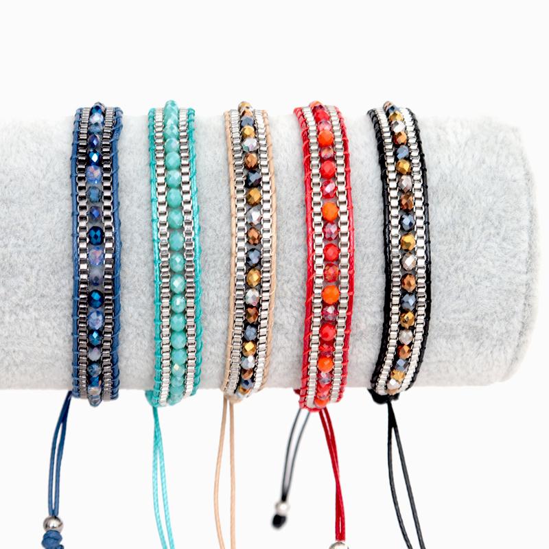 Tennis Bohemia 5 Colors Rope Bracelet Acrylic Braclet Handmade Woven String Braslet Men Women Adjustable Brazalet Summer Jewelry Gift