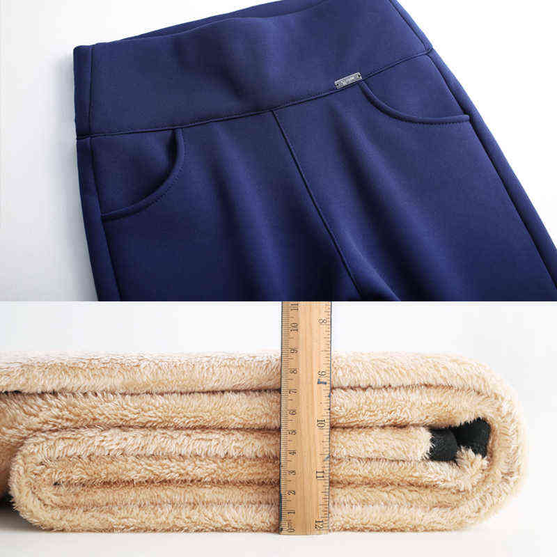 OUMENGKA Plus Size Winter Thick Warm Cashmere High Waist Black Pants Women Elastic Skinny Stretchy Ladies Trousers 6XL 211115