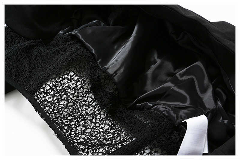 [EAM] Women Black Lace Irregular Short Blazer Lapel Long Sleeve Loose Fit Jacket Fashion Spring Autumn 1Y566 210930