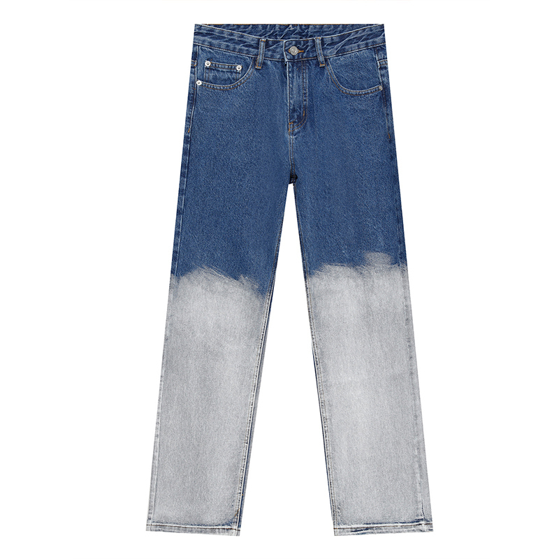 IEFB Korean Trend Gradual Color Straight Denim Trousers Loose Casual Contrast Color Patchwork Jeans Men Spring 9Y7091 210524