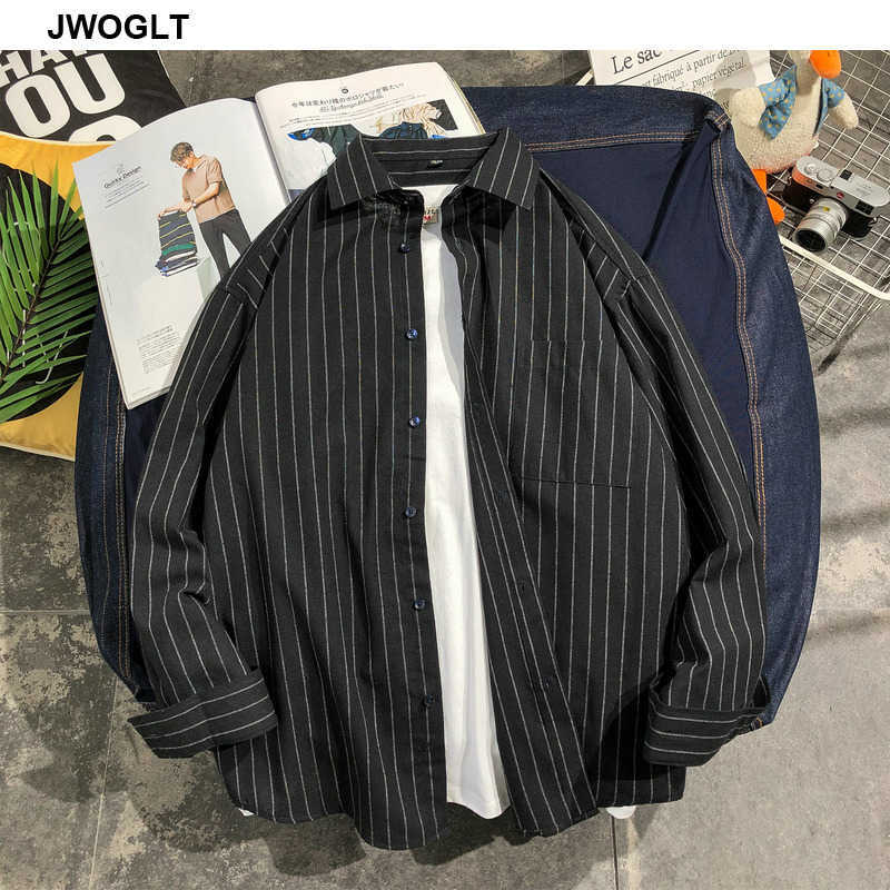 Men's Striped Shirts Button-Down Shirt Chest Pocket Casual Standard Fit Black Navy Gray Long Sleeve Cotton Shirts 4XL 5XL 210528
