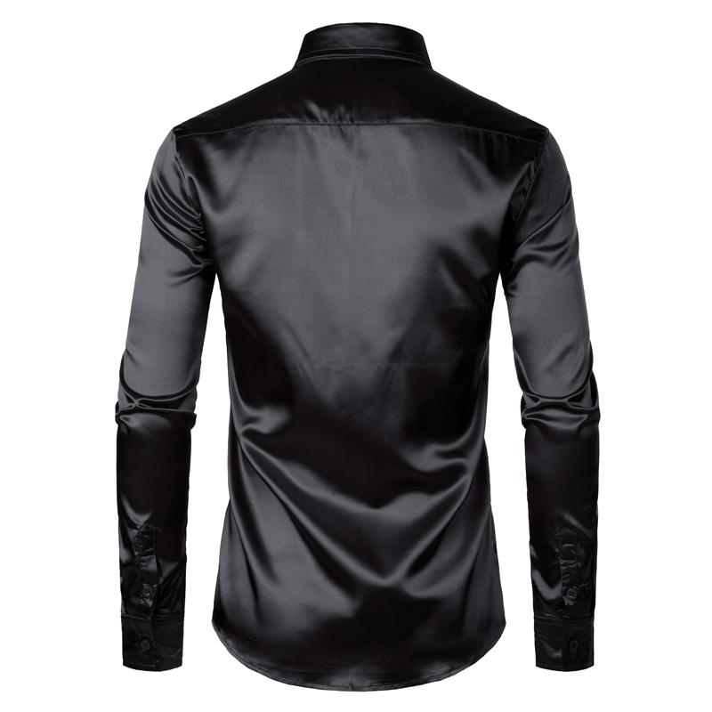Men's Black Satin Luxury Dress Shirts 2021 Silk Smooth Men Tuxedo Shirt Slim Fit Wedding Party Prom Casual Chemise Homme