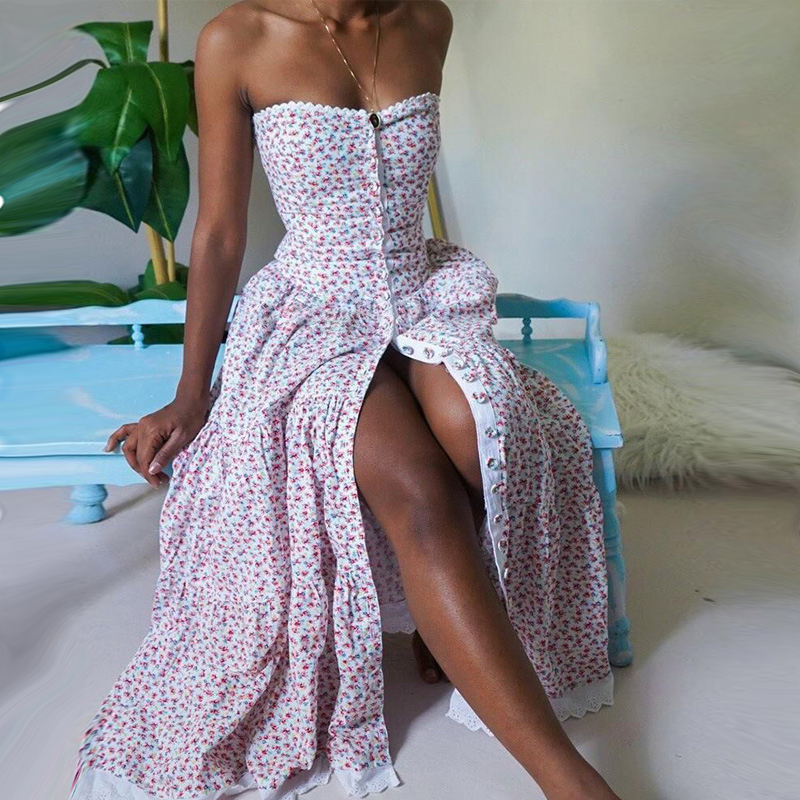 2021floral print dress women strapless high waist elegant party dresses bandeau lace trim button maxi dress fashion chic dress, Black;gray
2021floral print dress women strapless high waist elegant party dresses bandeau lace trim button maxi dress fashion chic dress, Black;gray