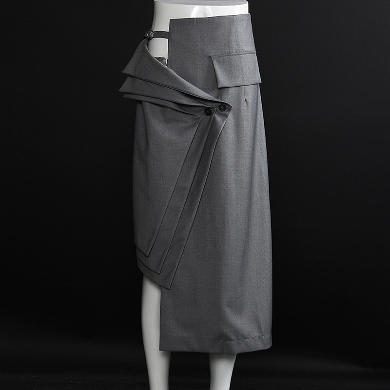 Asymmetrical Patchwork Skirt For Women High Waist Hollow Out Irregular Hem Casual Skirts Female Autumn 210521