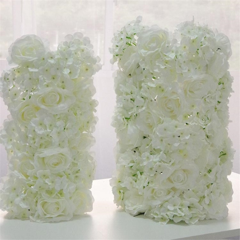 60/55CM White Artificial Flower Row With Plastic Green Mesh Base Wedding Props Decoration Window Event Party Table Centerpieces 210317