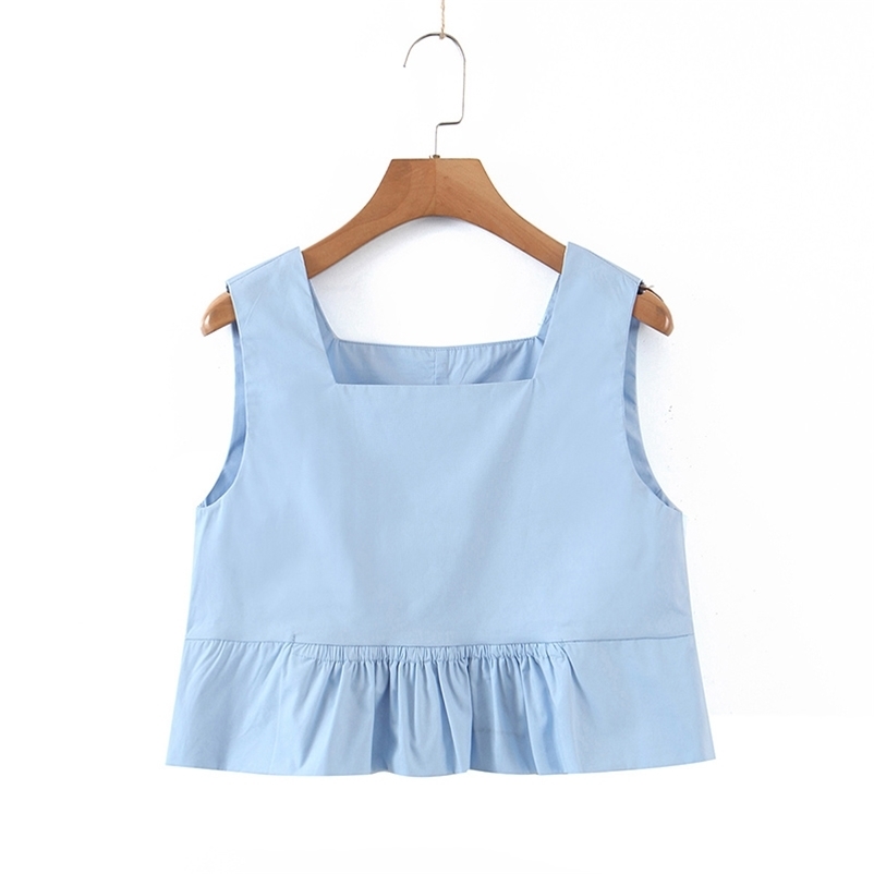 Women sky blue tops square collar sleeveless ruffled cute shirts female summer tanks clothing 210524
Women sky blue tops square collar sleeveless ruffled cute shirts female summer tanks clothing 210524