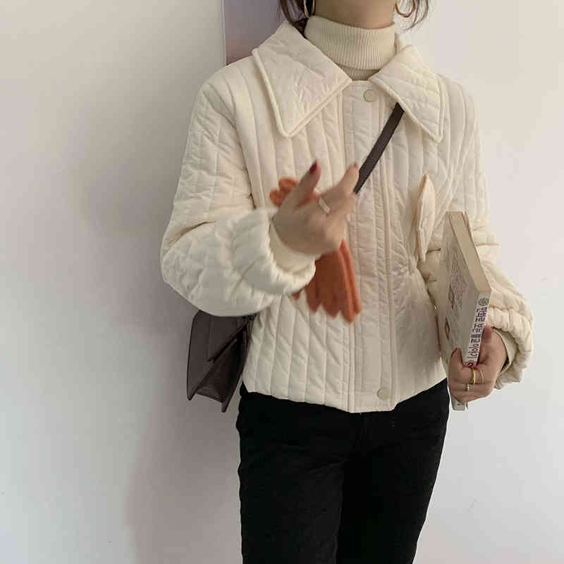 Comelsexy Chic Winter Solid Elegant Women Bread Clothe Peter Pan Collor Padded Coat Loose Casual Jacket Female Outwear Top 210515