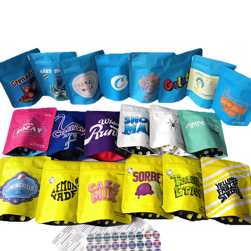 Wholesale 3.5g Packing Bags Mylar 49 Types Cookies California Balla Berries Sweet Tea Stickybuns Lemon Pepper JEEF Sorbet Cereal Milk Bag
Wholesale 3.5g Packing Bags Mylar 49 Types Cookies California Balla Berries Sweet Tea Stickybuns Lemon Pepper JEEF Sorbet Cereal Milk Bag